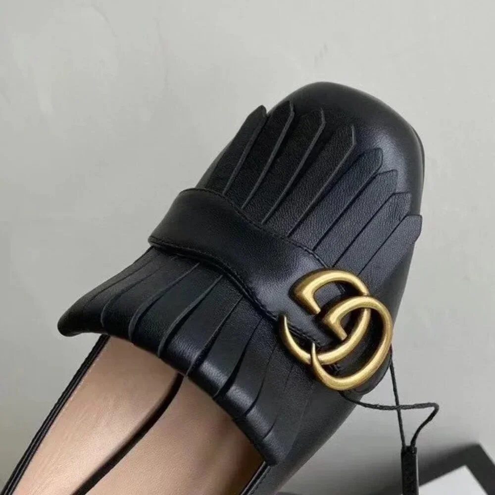 NIB Gucci Women's Black Leather Mid-Heel Marmont Pump Size 34.5 - Picture 3 of 8
